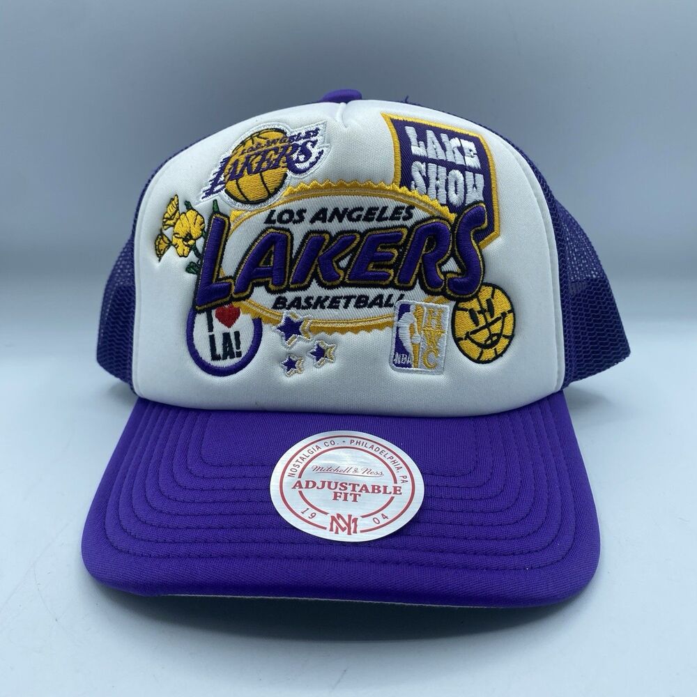 Los Angeles Lakers Patch Trucker Hat Mens OSFA Purple White Mesh Snapback NWOT